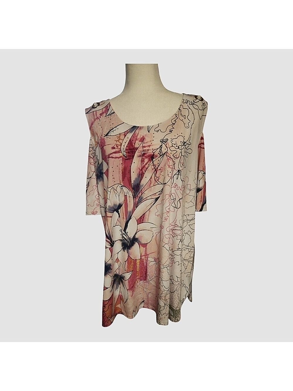 JM Collection Pink Off The Shoulder Graphic Tunic Top